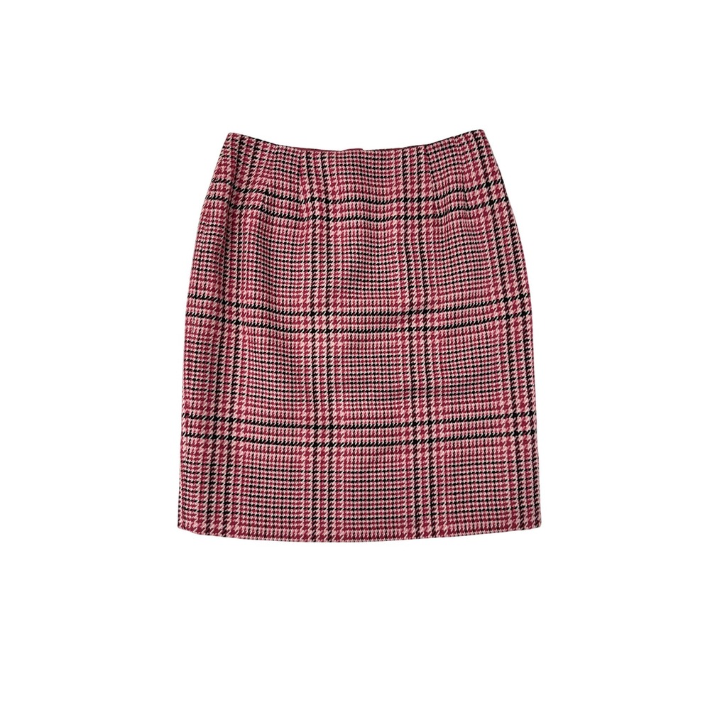 Talbots Pencil Skirt Womens 8P Pink Houndstooth Plaid Preppy‎ Lined 100% Wool
